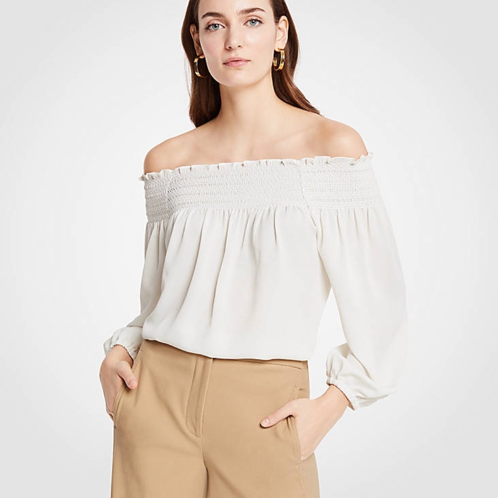 NWT LOFT Women's Smocked Off The Shoulder Blouse